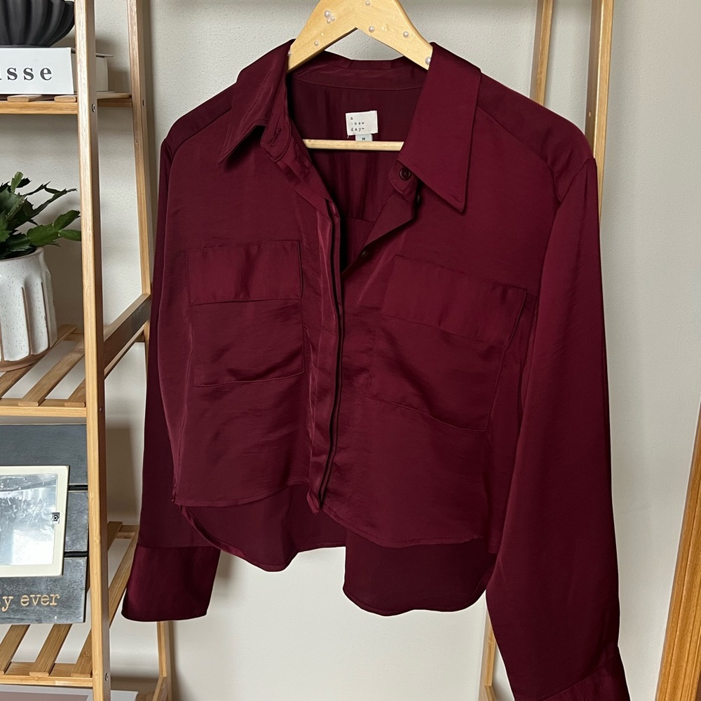 Satin Burgundy Button Up
